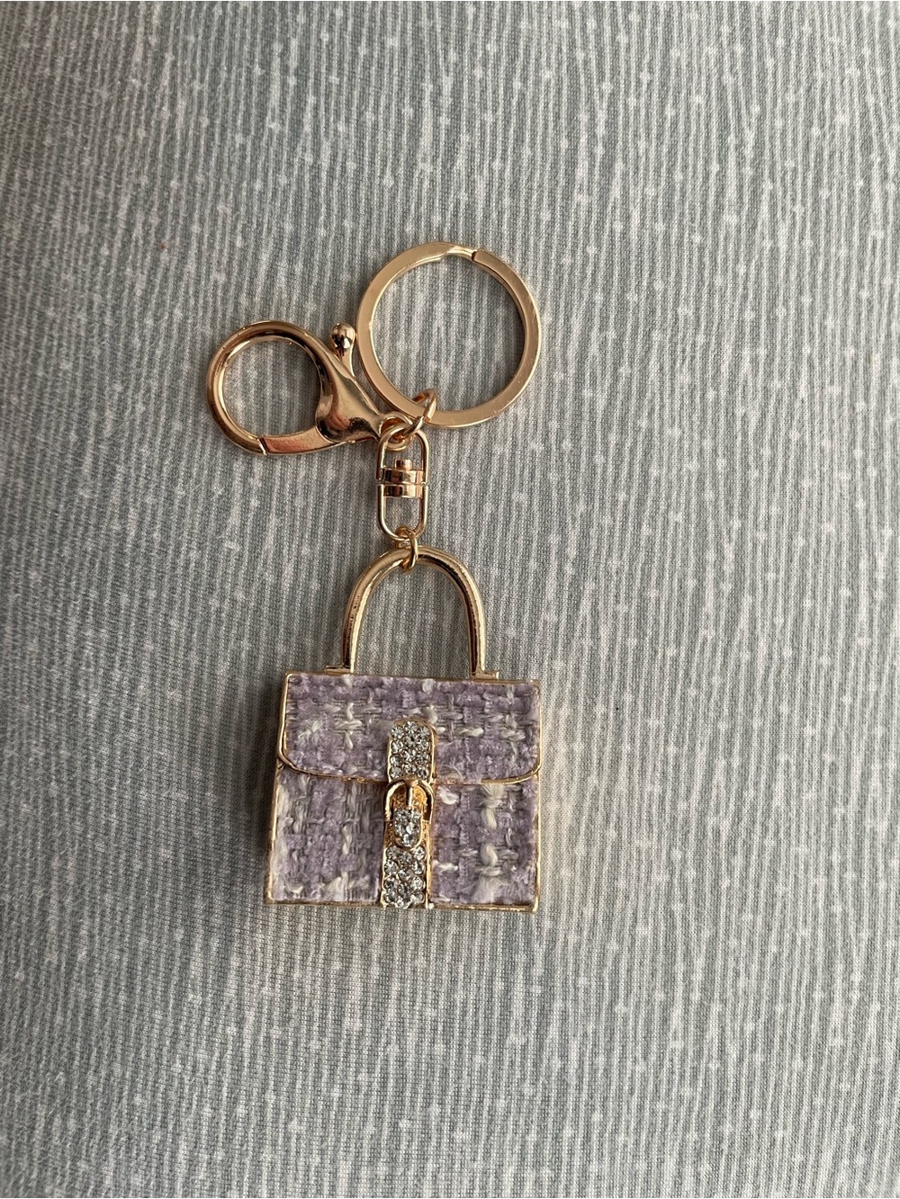 purple tweed mini bag charm rhinestone crystals lavender coquette aesthetic